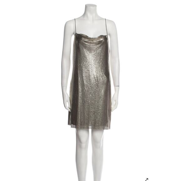 Alice + Olivia Harmony Chain Mail Slip Dress Metallic Silver Size 8 NWT - Picture 5 of 11